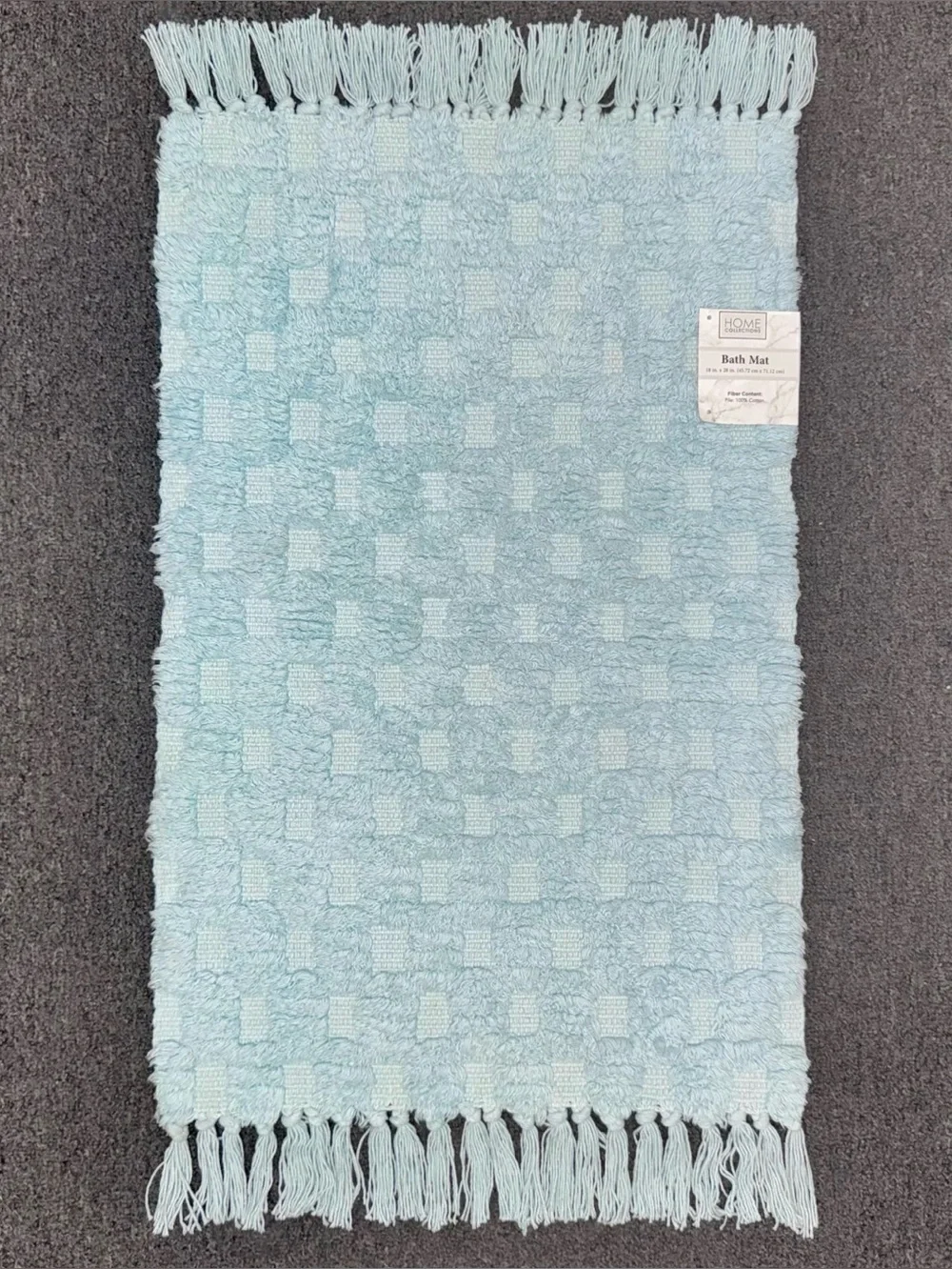 Home Collections Checkered Fringe Bath Mats Cotton Set of 2 Aqua Blue 18x28 NWT